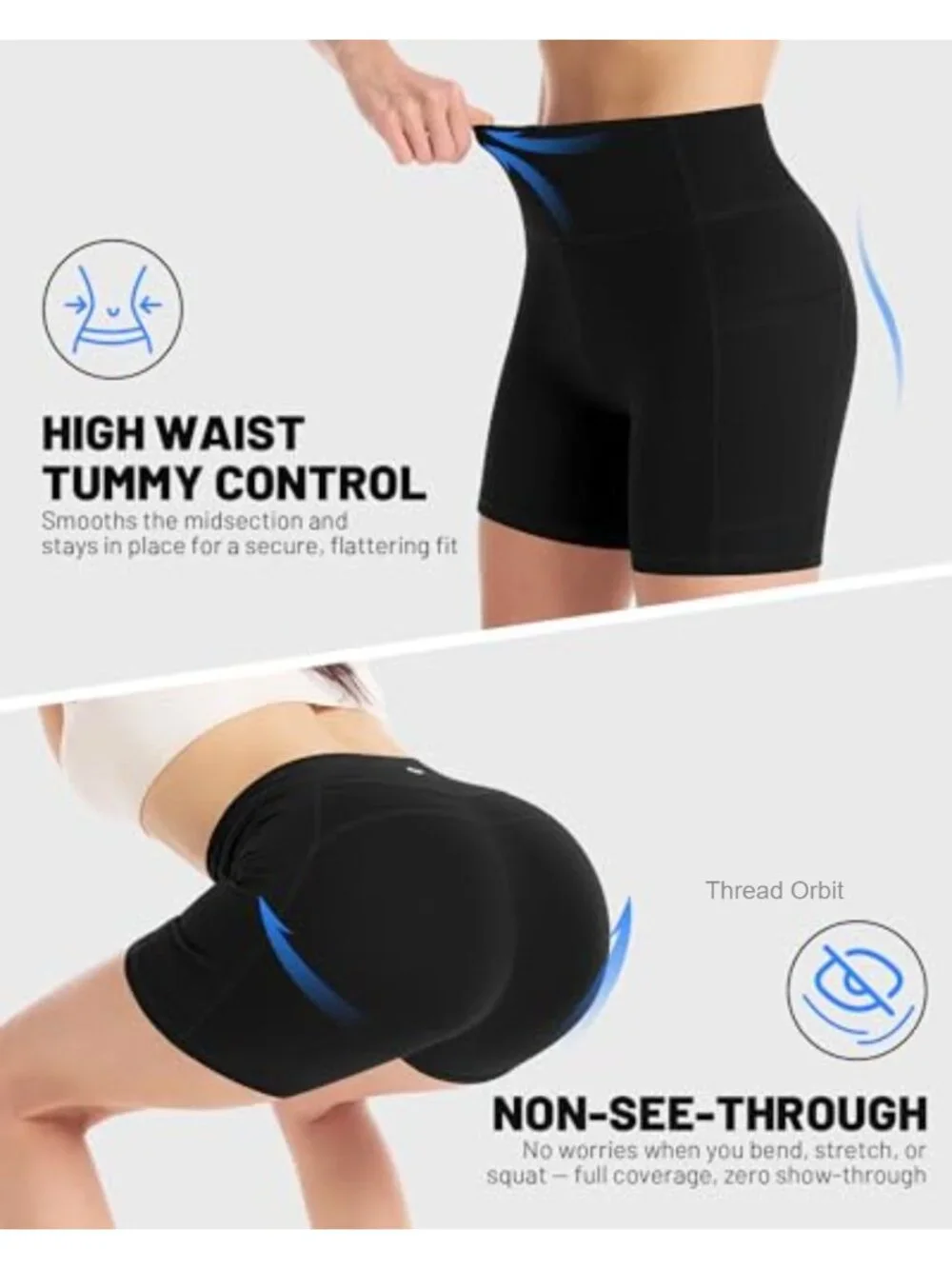 High Waisted Tummy Control Biker Shorts 3 Pockets Spandex Workout Yoga Running